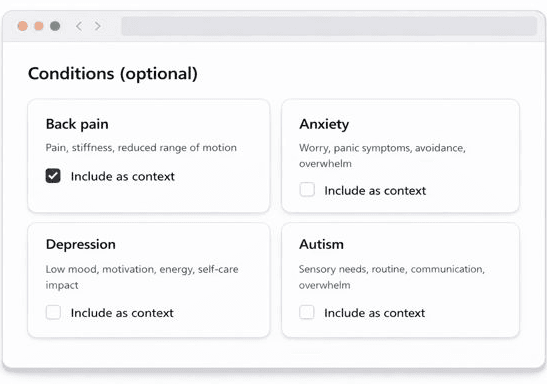 Choose conditions as context